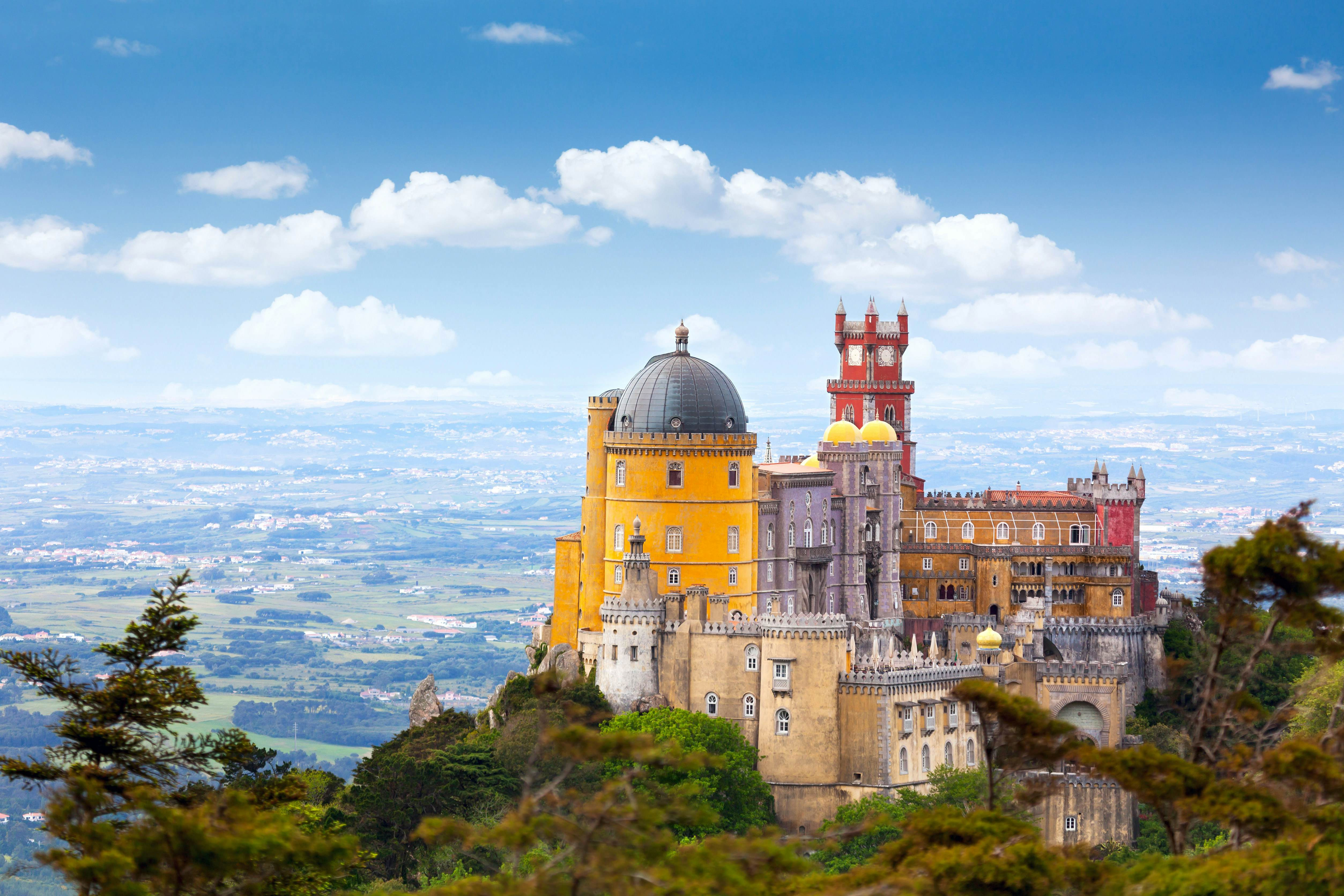 Pena Palace in Sintra, Portugal, with colorful turrets and domes
