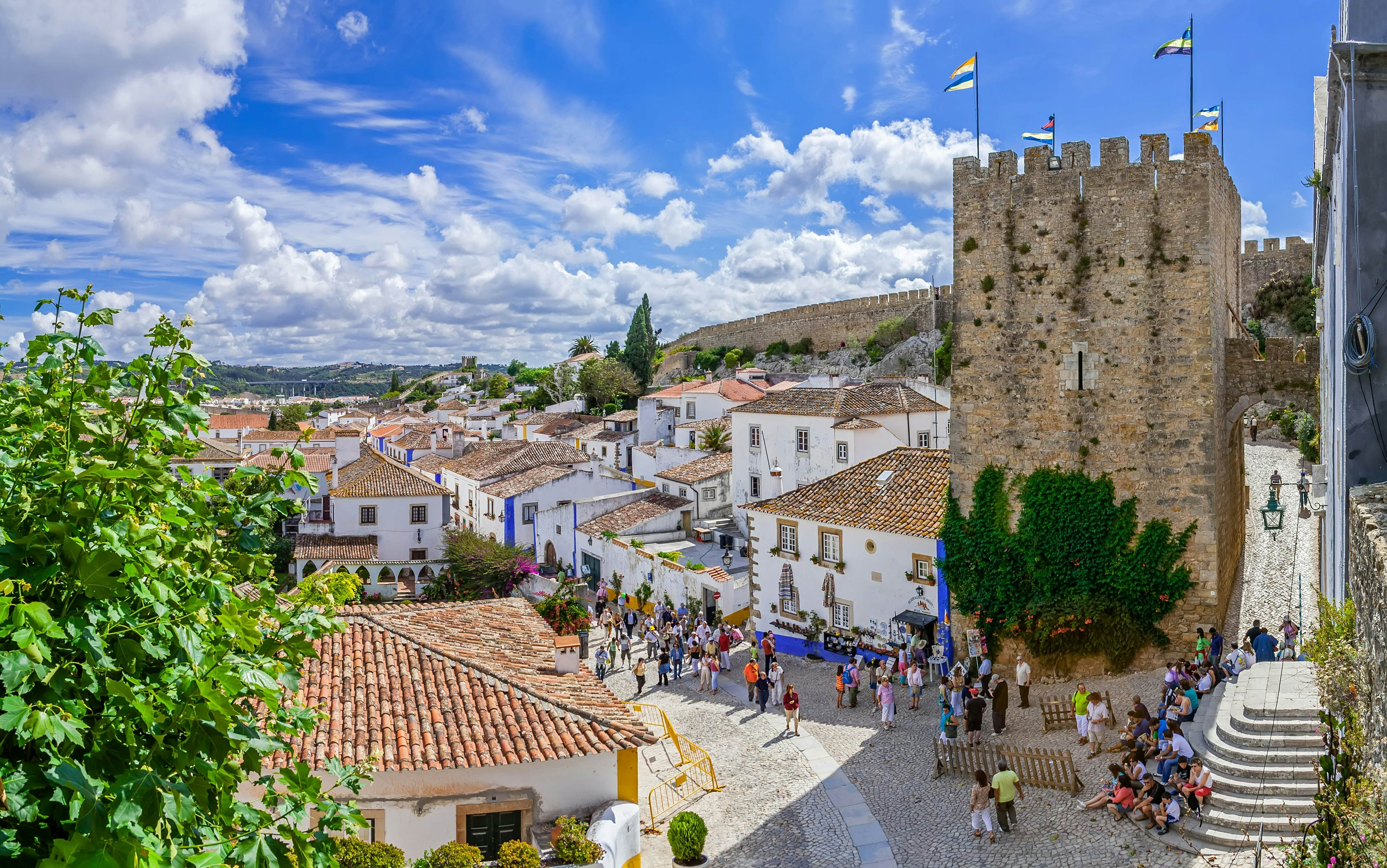 Cobblestone streets and medieval buildings in Óbidos, Portugal