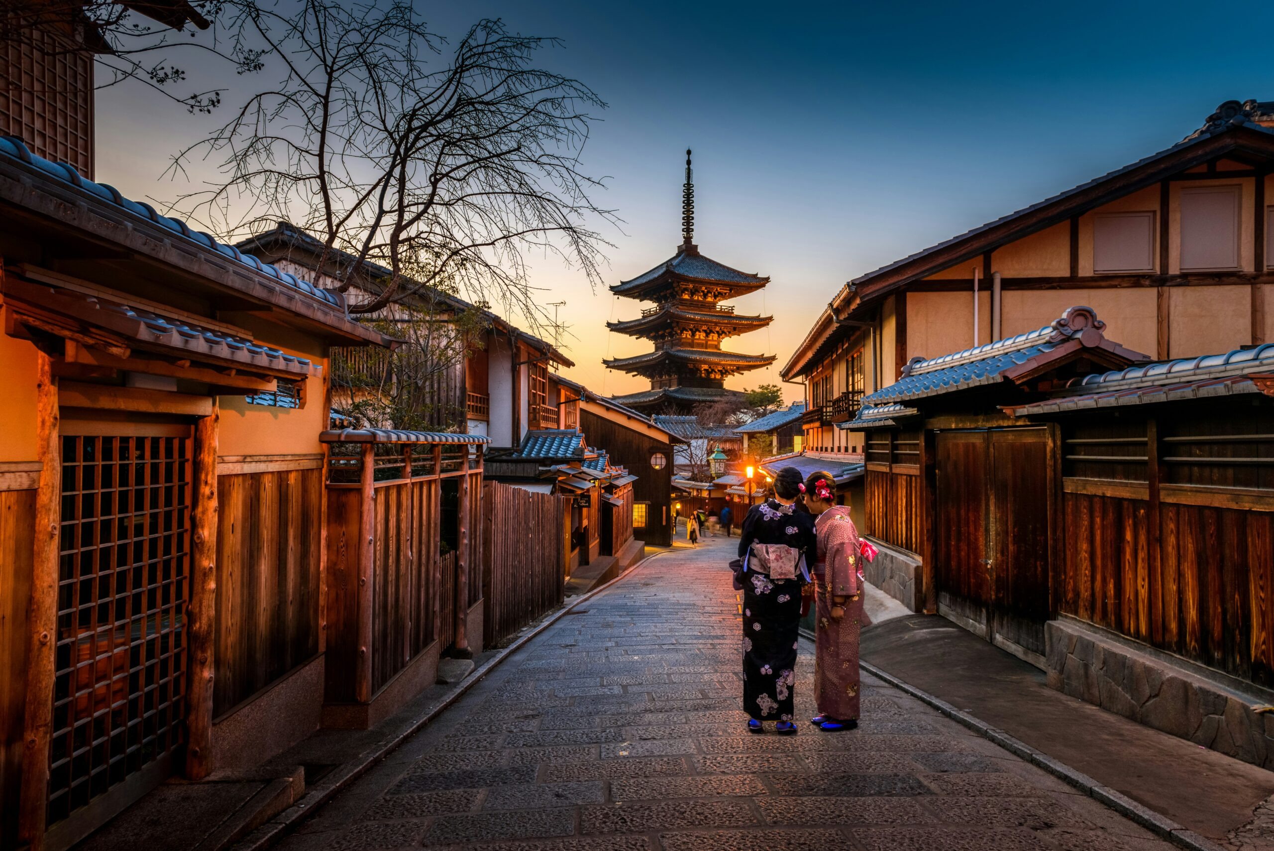 Sunset over the cityscape of Kyoto, Japan