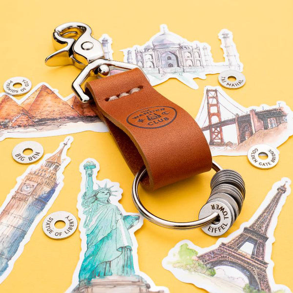 A Wanderchain and several Travel Tokens from The Wander Club showcasing personalized travel gifts for her