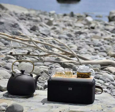 Complete travel tea set with teapot, cups, and accessories in a case