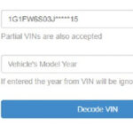 Screenshot of a text box to enter VIN, model year. Button reads Decode VIN.