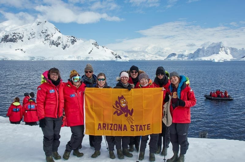 Icebergs and snowy landscape of Antarctica, highlighting the winter break ASU study abroad program.