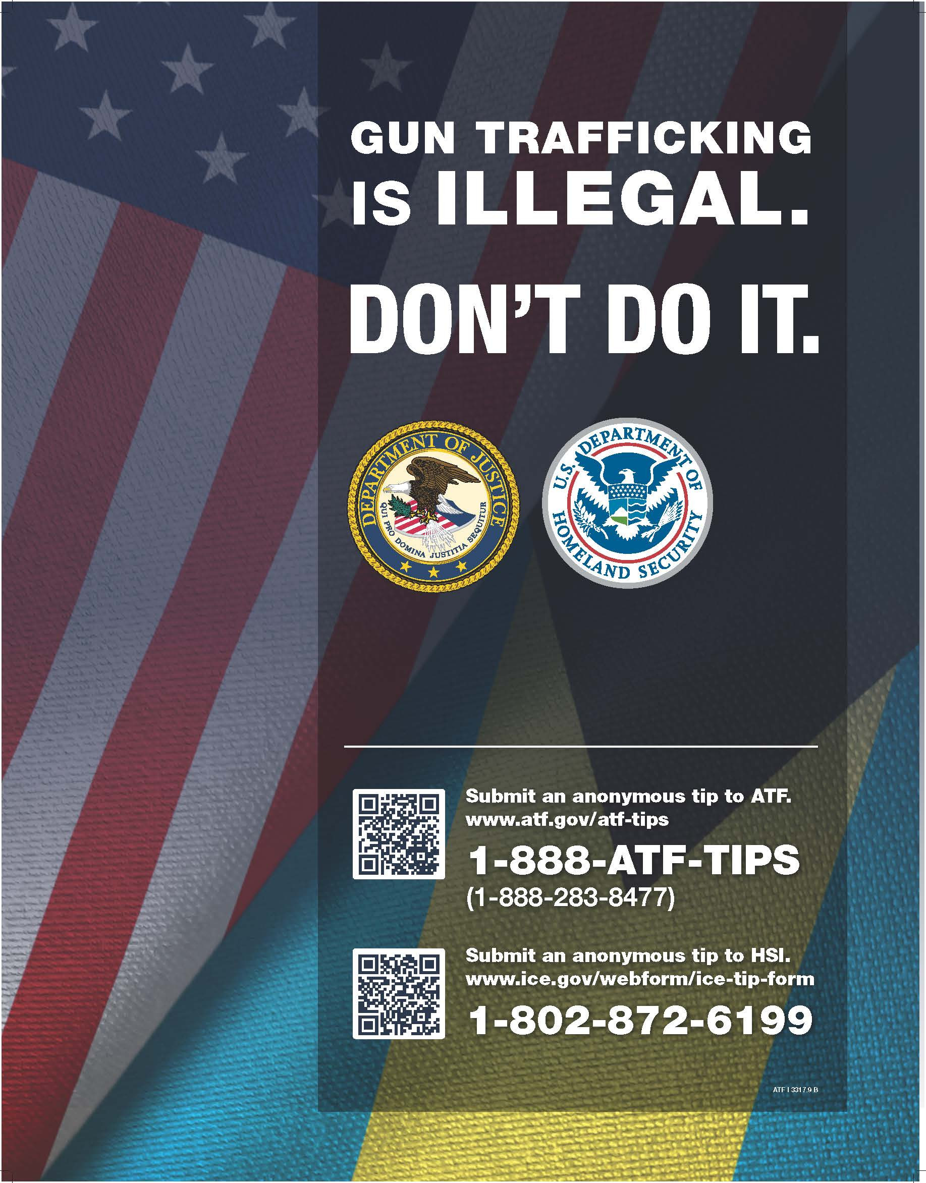 A CARICOM Anti-Firearms Trafficking Campaign Poster featuring American and Bahamian flags.