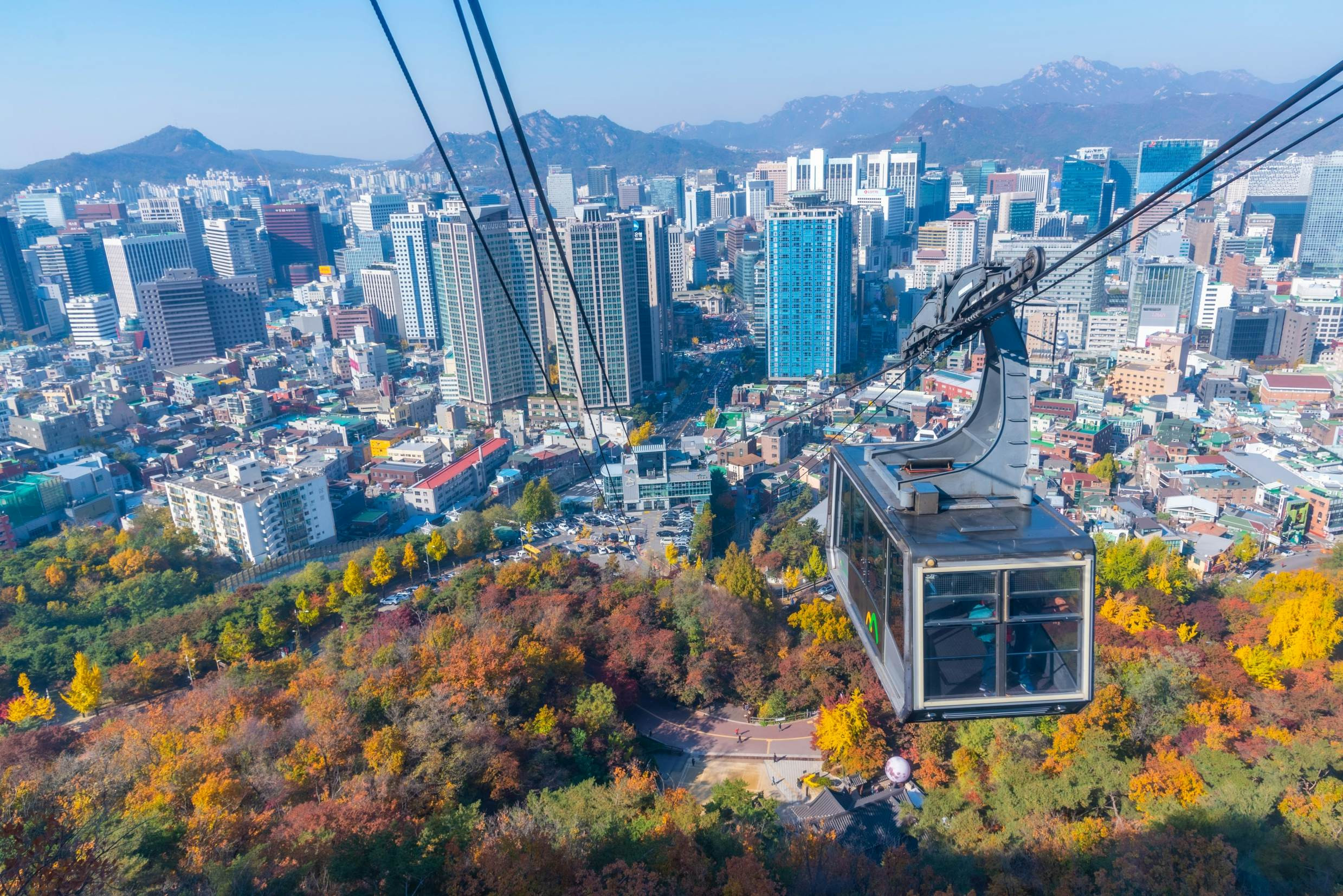Seoul cityscape with cable car