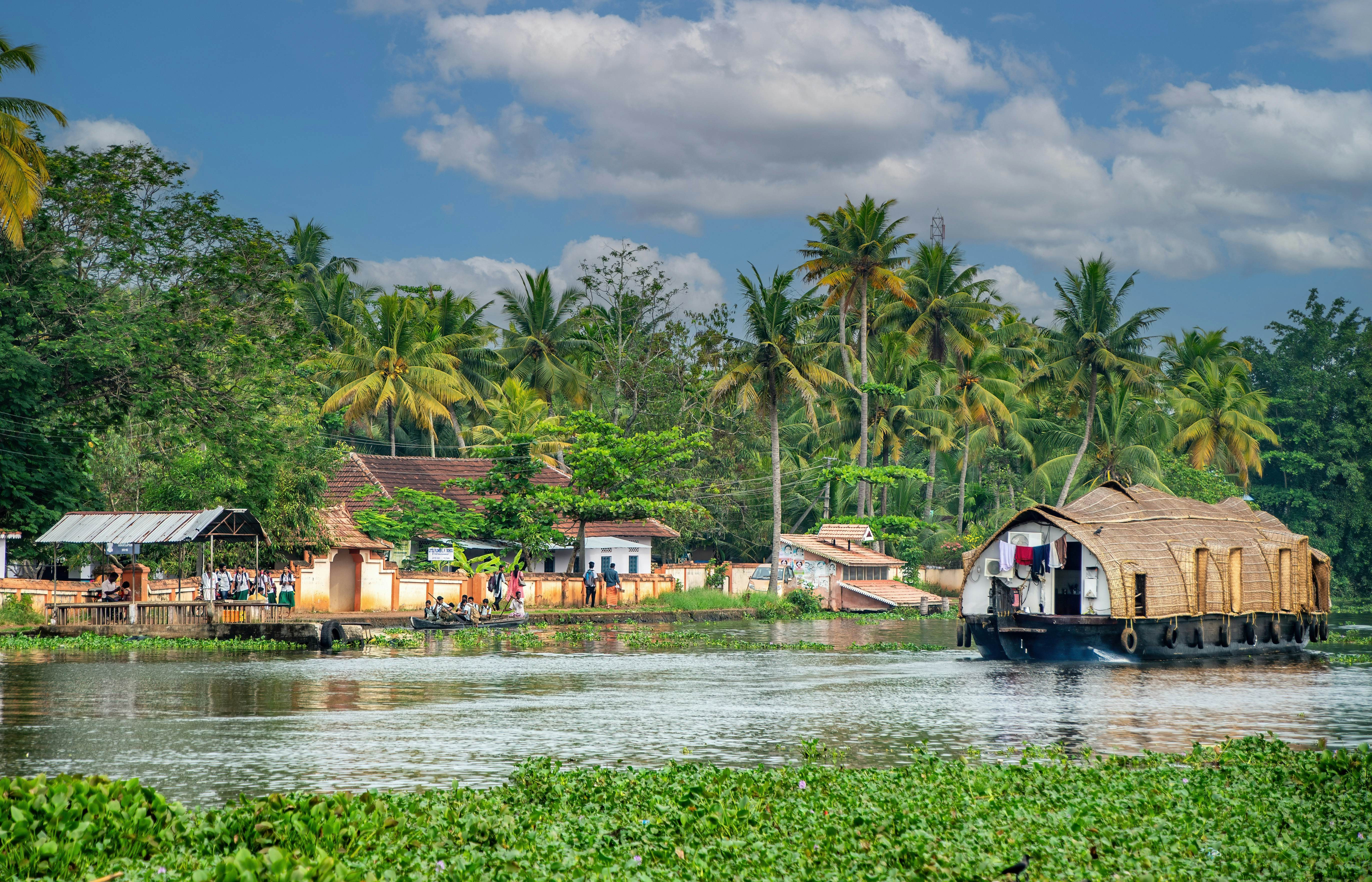 A small riverside town in the Kerala backwaters, India